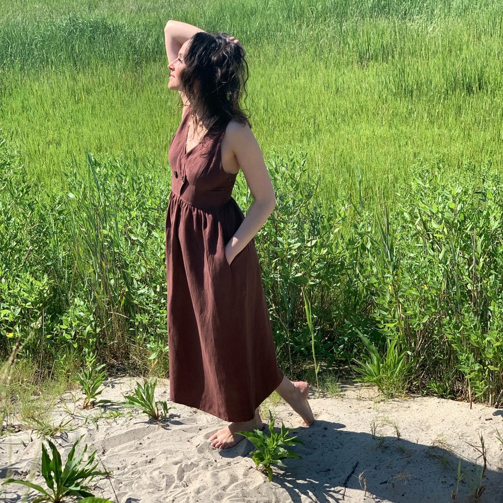 Linen brown sleeveless dress xs/s size - Picture 8 of 10